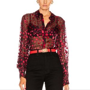 Saloni Joana Blouse Top Heart Print Sheer Shirt